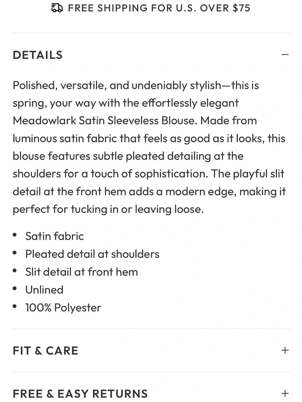VICI - MEADOWLARK - Satin Sleeveless Blouse
